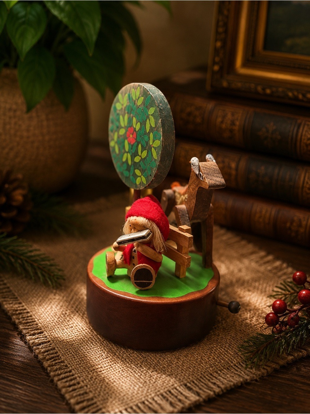 Vintage Wooden Music Box • Dan’s Kids • “Sound of Music” • Folk Art Figurine •7”